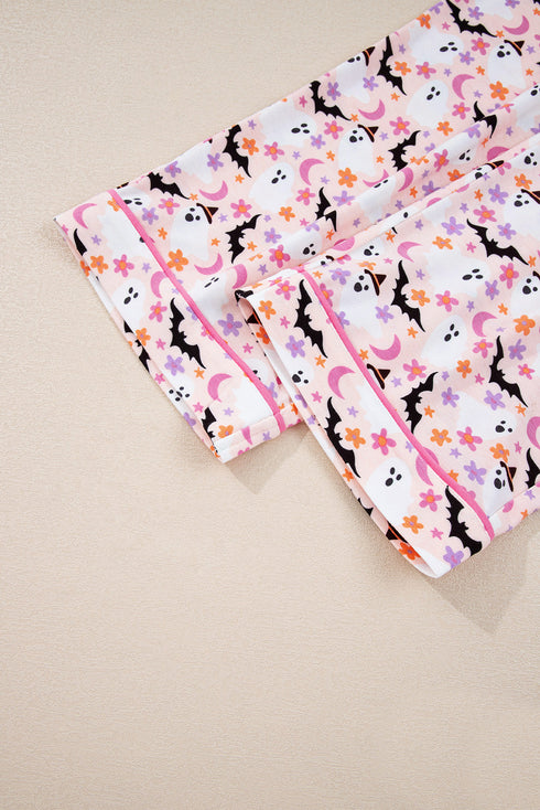 Halloween Bat Print Long Sleeve Soft Knit Pajama Set