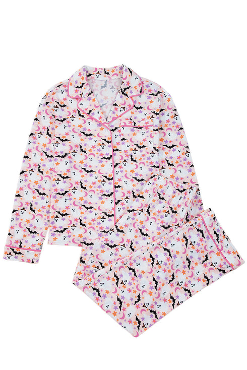 Halloween Bat Print Long Sleeve Soft Knit Pajama Set