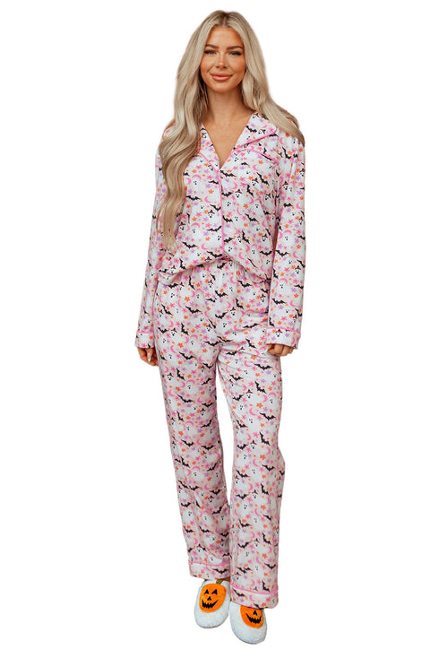 Halloween Bat Print Long Sleeve Soft Knit Pajama Set