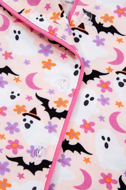 Halloween Bat Print Long Sleeve Soft Knit Pajama Set
