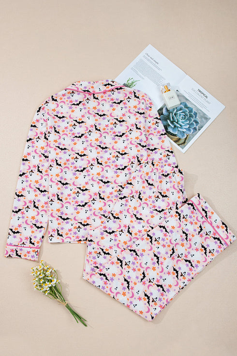 Halloween Bat Print Long Sleeve Soft Knit Pajama Set