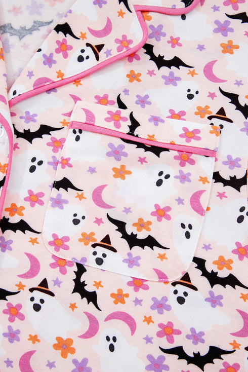 Halloween Bat Print Long Sleeve Soft Knit Pajama Set