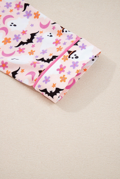 Halloween Bat Print Long Sleeve Soft Knit Pajama Set