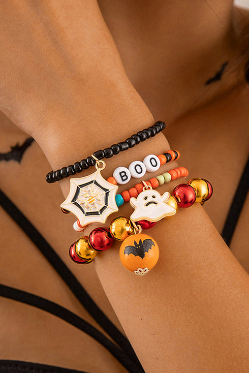 Halloween Ghost Spider Web Beaded Charm Bracelet Set