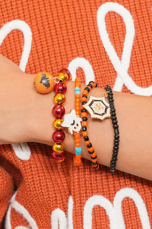 Halloween Ghost Spider Web Beaded Charm Bracelet Set