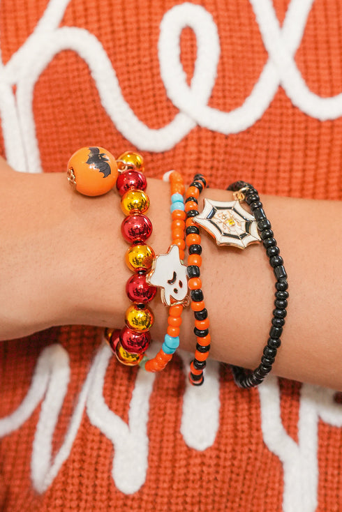 Halloween Ghost Spider Web Beaded Charm Bracelet Set