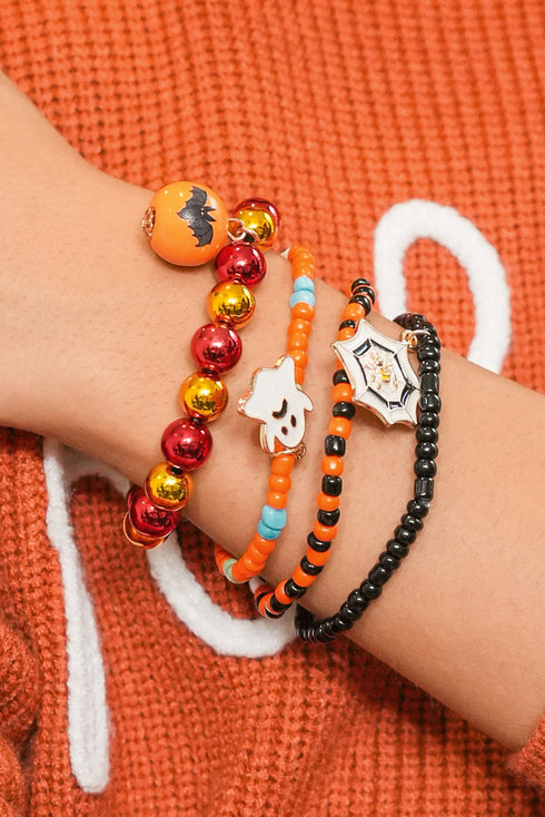 Halloween Ghost Spider Web Beaded Charm Bracelet Set