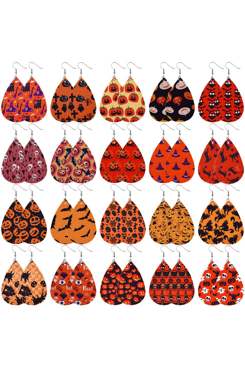 Halloween Pumpkin Bat Spider Web Leather Drop Earrings