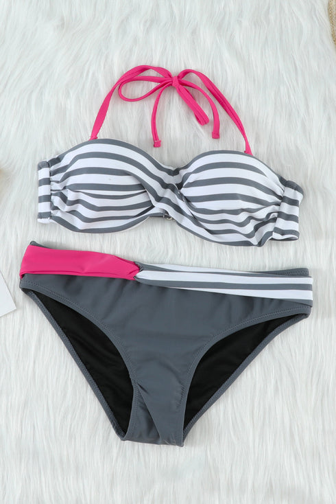 Halter Bandeau Striped Bikini
