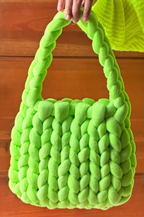 Handmade Woven Knit Open Top Textured Tote Bag