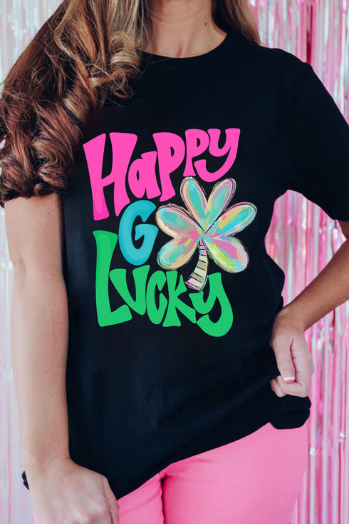 Happy Go Lucky Clover Graphic Crew Neck Shirt
