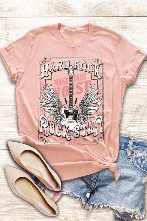 Hard Rock Guitar Graphic Short Sleeve Crew Neck Tee