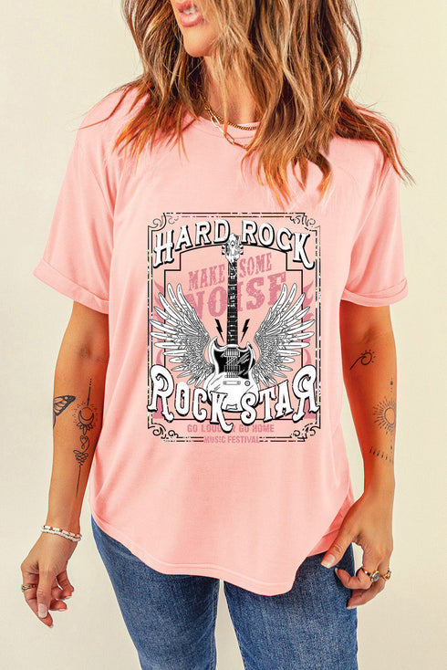 Hard Rock Guitar Graphic Short Sleeve Crew Neck Tee