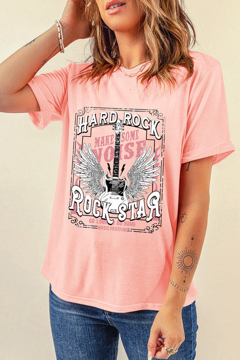 Hard Rock Guitar Graphic Short Sleeve Crew Neck Tee