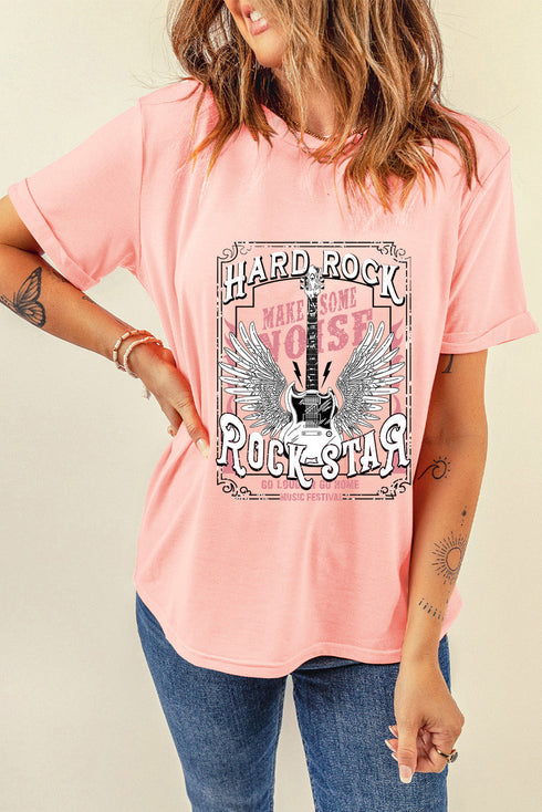 Hard Rock Guitar Graphic Short Sleeve Crew Neck Tee