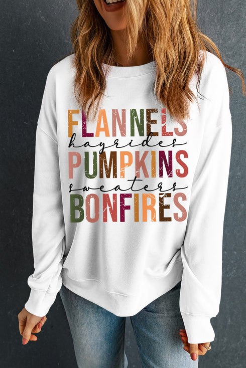 Hayrides And Bonfires Graphic Crew Neck Pullover Sweatshirt