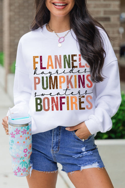 Hayrides And Bonfires Graphic Crew Neck Pullover Sweatshirt