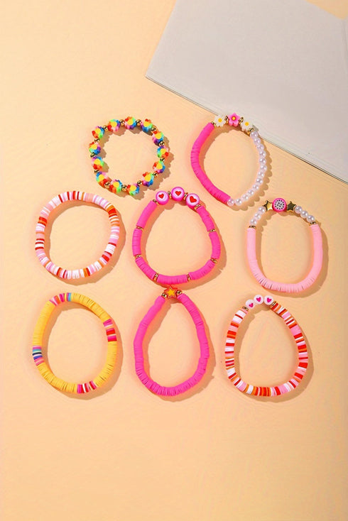 Heart And Flower Beaded Multi Strand Stackable Bracelet