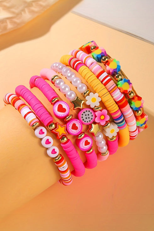 Heart And Flower Beaded Multi Strand Stackable Bracelet