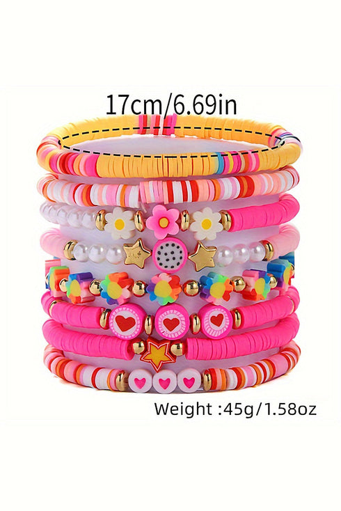 Heart And Flower Beaded Multi Strand Stackable Bracelet