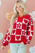 Heart And Flower Checkerboard Plush V Neck Sweater