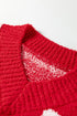 Heart And Flower Checkerboard Plush V Neck Sweater