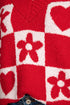 Heart And Flower Checkerboard Plush V Neck Sweater