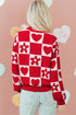 Heart And Flower Checkerboard Plush V Neck Sweater