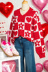 Heart And Flower Checkerboard Plush V Neck Sweater
