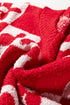 Heart And Flower Checkerboard Plush V Neck Sweater