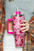 Heart And Kiss Print Large Handle Insulated Travel Tumbler