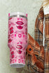 Heart And Kiss Print Large Handle Insulated Travel Tumbler