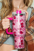 Heart And Kiss Print Large Handle Insulated Travel Tumbler