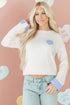Heart Applique Checkered Cuff Crew Neck Sweater