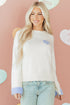 Heart Applique Checkered Cuff Crew Neck Sweater
