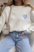Heart Applique Checkered Cuff Crew Neck Sweater