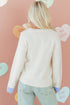 Heart Applique Checkered Cuff Crew Neck Sweater