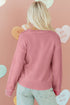 Heart Applique Checkered Cuff Crew Neck Sweater