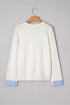 Heart Applique Checkered Cuff Crew Neck Sweater