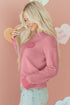 Heart Applique Checkered Cuff Crew Neck Sweater