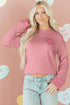 Heart Applique Checkered Cuff Crew Neck Sweater