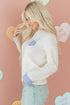 Heart Applique Checkered Cuff Crew Neck Sweater