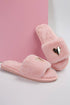 Heart Buckle Decor Open Toe Plush Fleece Slippers