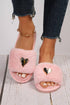 Heart Buckle Decor Open Toe Plush Fleece Slippers