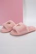 Heart Buckle Decor Open Toe Plush Fleece Slippers