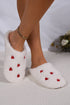 Heart Embroidered Plush Fleece Slip On House Slippers