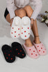 Heart Embroidered Plush Fleece Slip On House Slippers