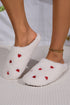 Heart Embroidered Plush Fleece Slip On House Slippers