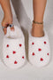 Heart Embroidered Plush Fleece Slip On House Slippers