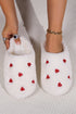 Heart Embroidered Plush Fleece Slip On House Slippers